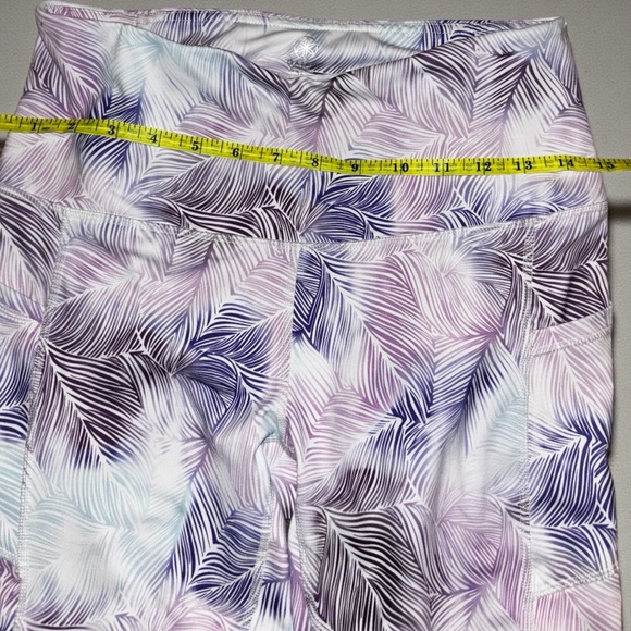 Gaiam High Rise Yoga Leggings Purple Palm Leaf Print | Size M Stretch Activewear - Picture 3 of 7
